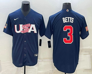 Mens USA Baseball #3 Mookie Betts 2023 Navy World Baseball Classic Stitched Jerseys